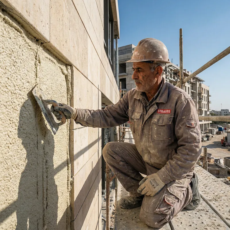 Experienced Middle Eastern Builder Crafting Exterior with Foam | Architectural Photography Style