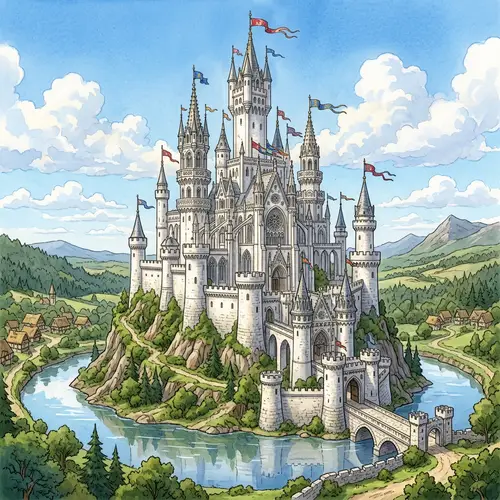 Enchanting Castle Illustration | Dream-like Fairytale Atmosphere