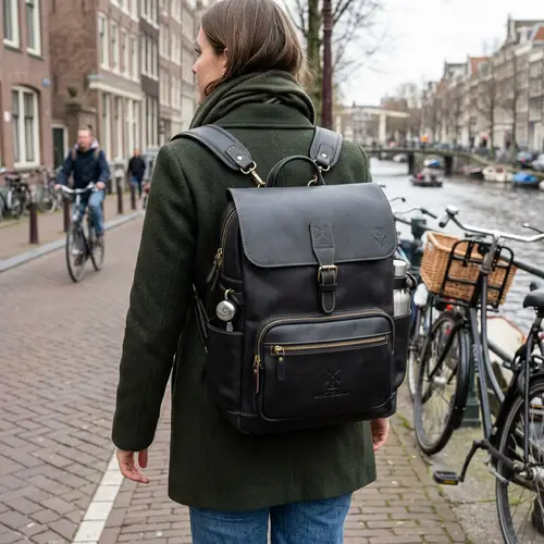 Black Leather Backpack Bag for Dutch Individuals