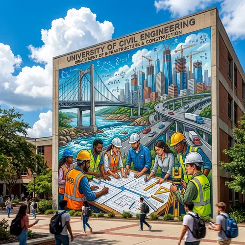 Civil Engineering Mural: Bridges, Skyscrapers, Highways & Engineers