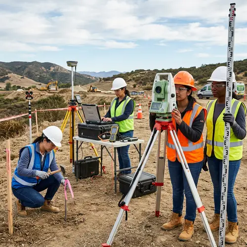 Diverse Women Surveying Site with Modern Instruments
