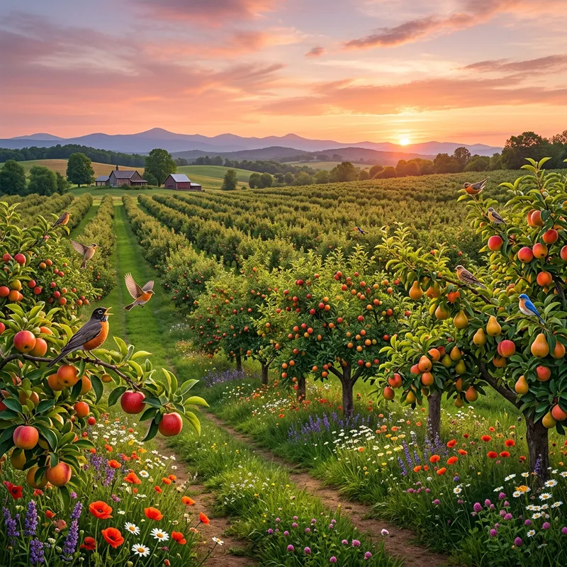 Tranquil Orchard Landscape with Abundant Fruits