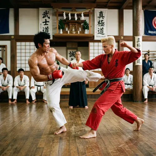 Thrilling Martial Arts Fight Scene in Traditional Dojo