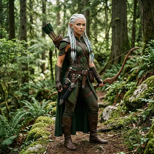 Female Forest Elf Character with Bow and Daggers