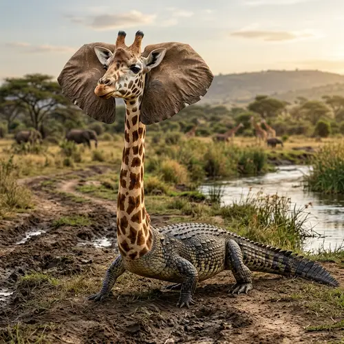 Crocodile Body with Giraffe Head and Elephant Ears