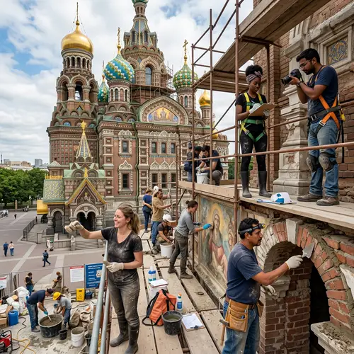 Diverse Volunteers Restoring Majestic Historic Monument | Collaboration