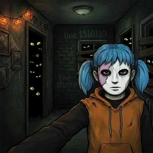 Sally Face Halloween Art: Peering Eyes & Line Design