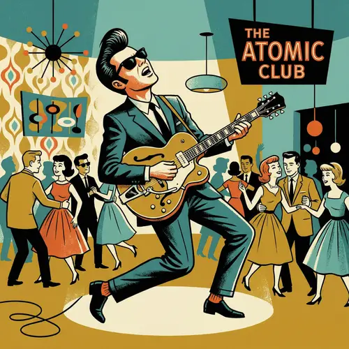 50's Style Illustration: Guitar-Playing Man in Suit