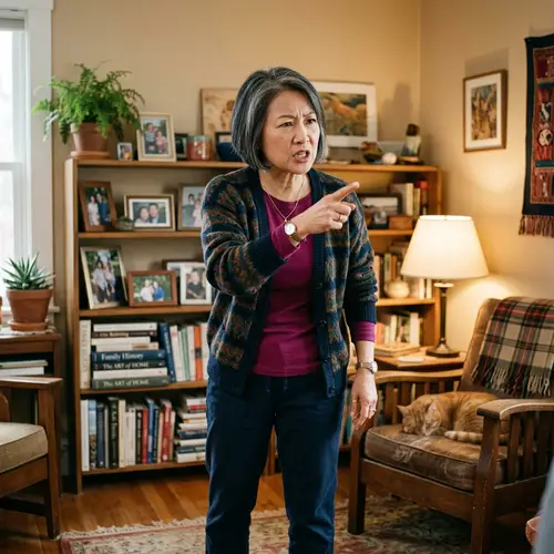 Asian Female 50s Expressing Discontent | Home Scene