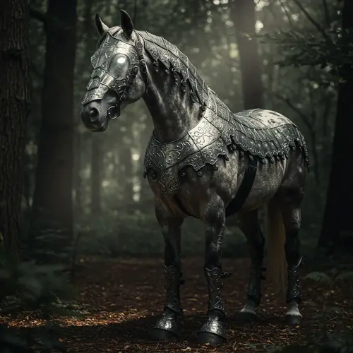 Dappled Gray Warhorse with Armor Barding