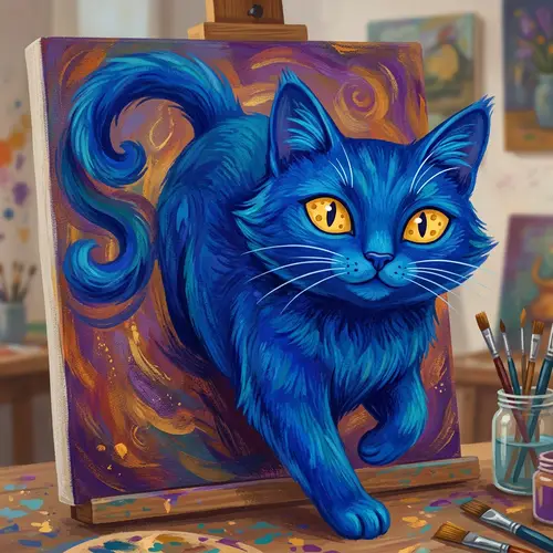 Vibrant Blue-Colored Cat Illustration