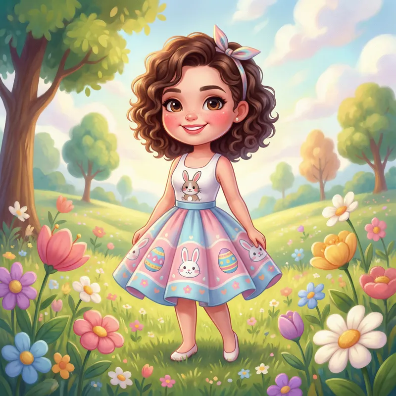 Vibrant 4K HD Airbrush Illustration of American Chibi Woman