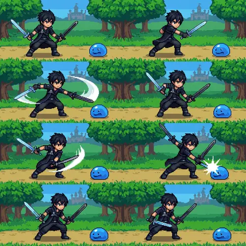 Pixel Art Warrior Animation: Dark-Haired Swordsman Attack