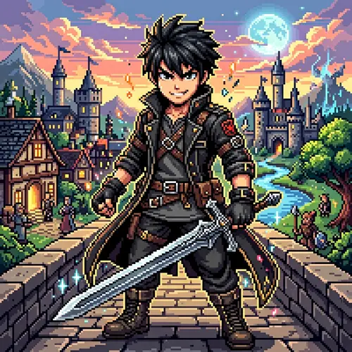 Pixel Art of Kirito from Sword Art Online