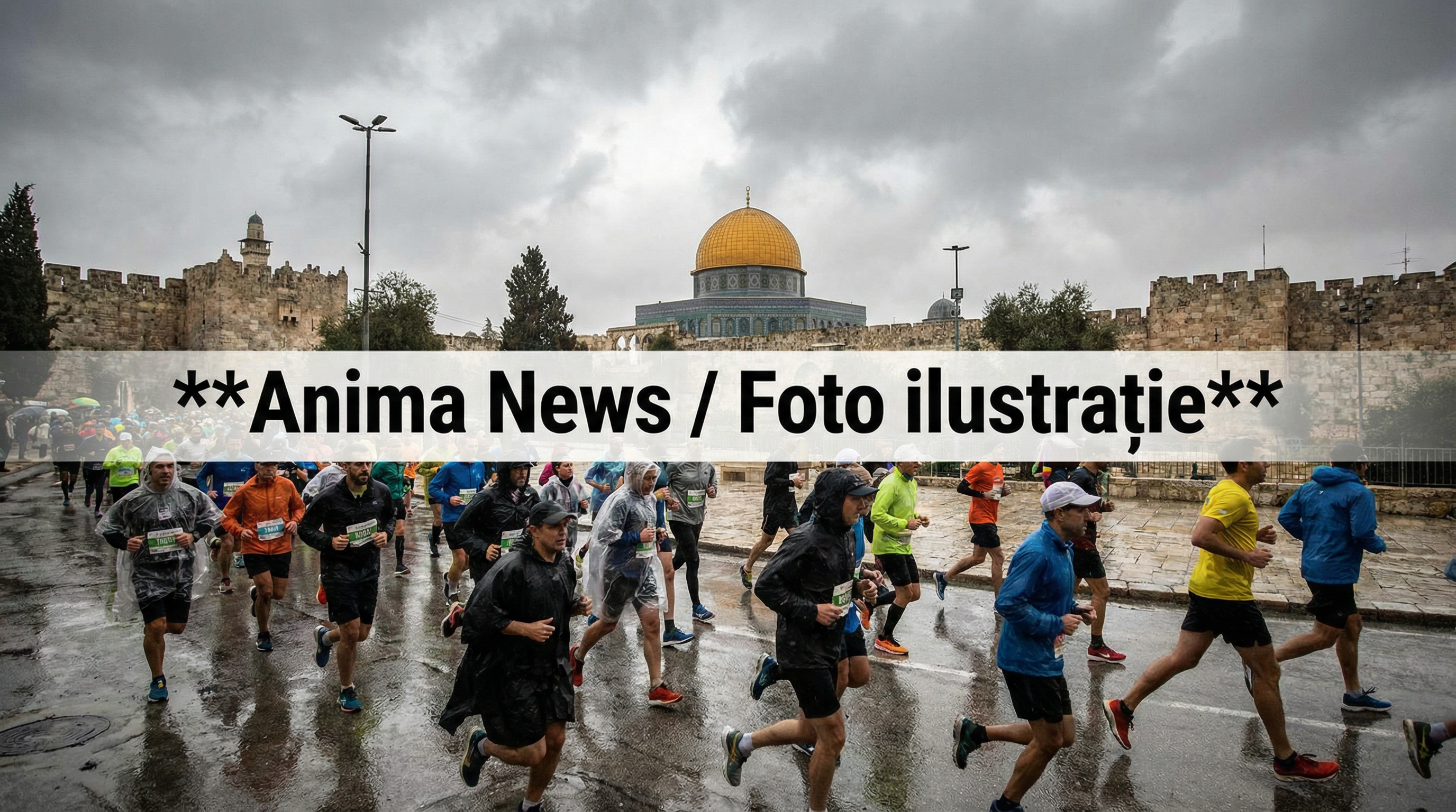 Marathon runners in Jerusalem during adverse weather
