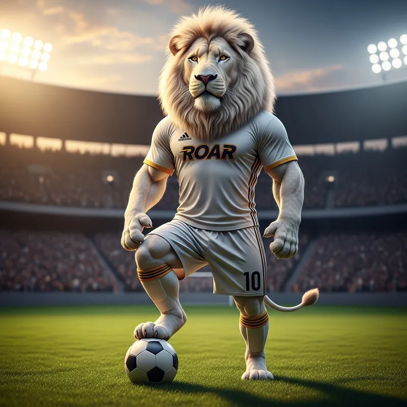 White Lion in Soccer Uniform - Athletic Style