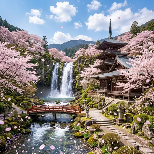 Beautiful Japanese Temple & Cherry Blossoms - HD Wallpaper