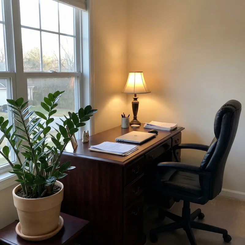 Professional Office Desk with Mahogany Wood | Plant Decor