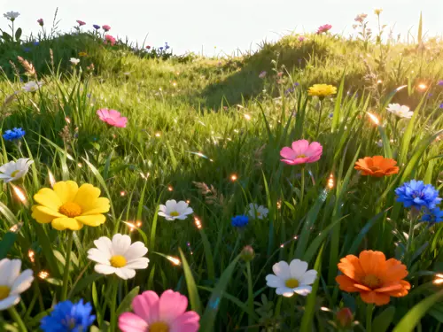 Lush Cinematic Grassland with Wildflowers Art