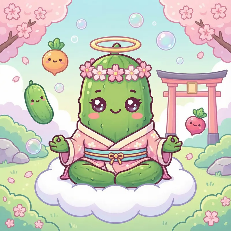 Kawaii Meditating Pickle: Peace in a Jar
