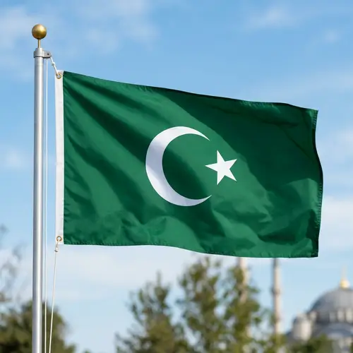 Islamic Flag with Crescent Moon and Star Emblem