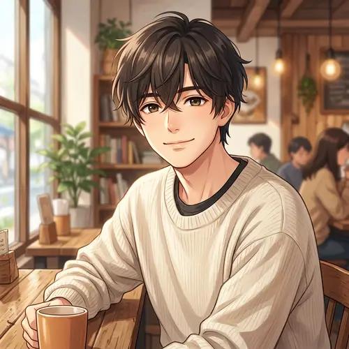 Handsome Anime Boy with Curtain Bangs | Youthful Charm