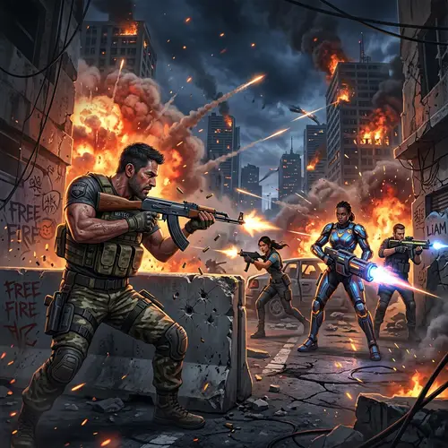 Epic Free Fire Battle: Middle-Aged Hispanic Protagonist vs Diverse Opponents