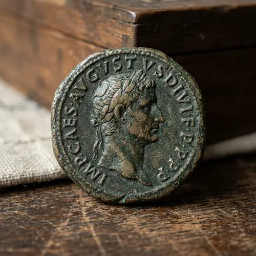 Ancient Roman Coin with Traditional Designs & Latin Inscriptions