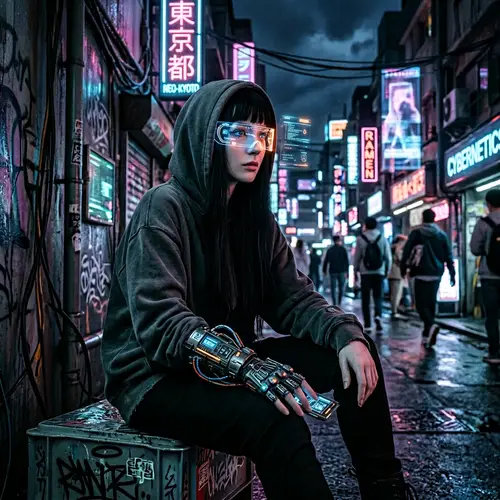 Futuristic Cyberpunk Woman in VR Glasses