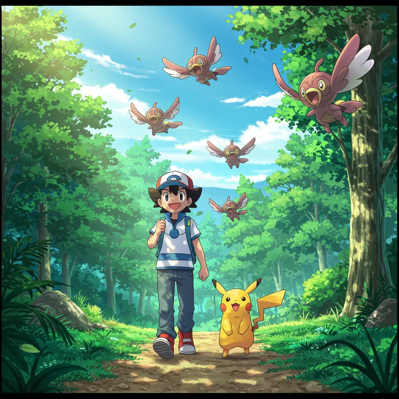 Sacha and Pikachu in a Manga Style Adventure