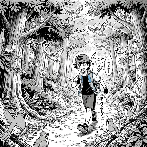 Sacha and Pikachu in a Manga Style Adventure