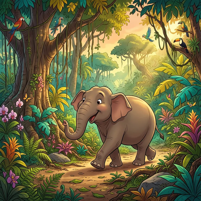 Disney Style Elephant in Jungle - 8K HD Beauty Disney Style Elephant in Jungle - 8K HD Beauty