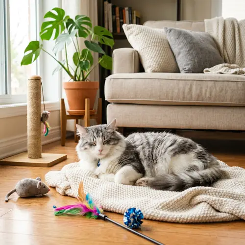 Adorable Fluffy Cat Relaxing in a Bright Room