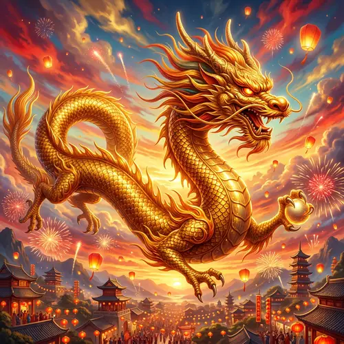 Hyperrealistic 4K Golden Dragon Illustration | Chinese New Year