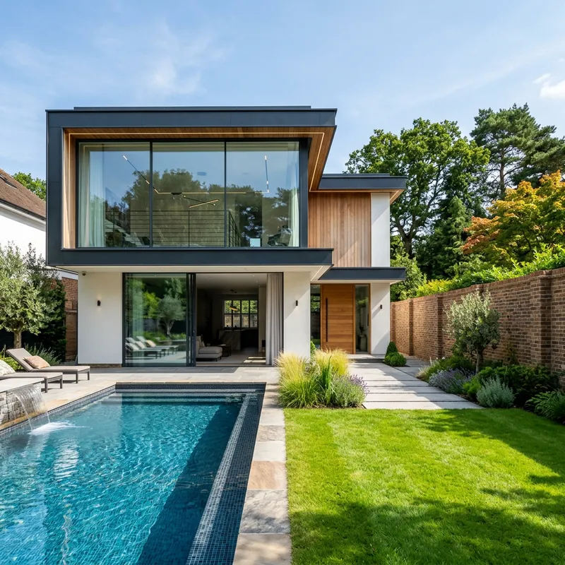 Modern Two-Story House with Garden and Pool