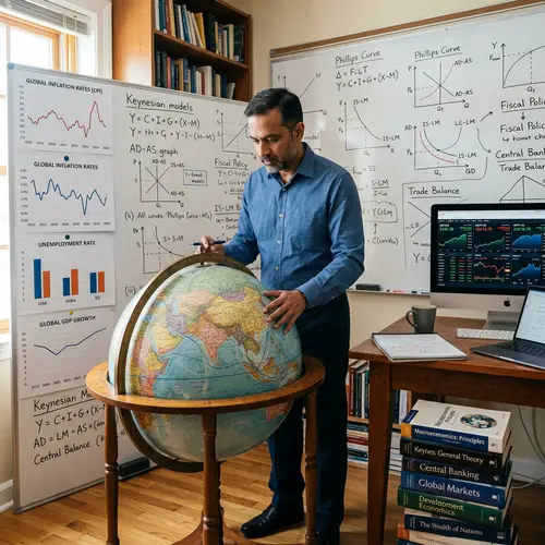 South Asian Male Economist Studying Global Economy Indicators