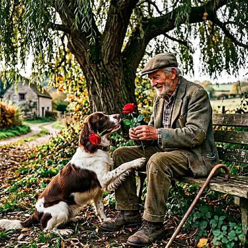 Heartwarming Moments: Dog Brings Rose to Old Man