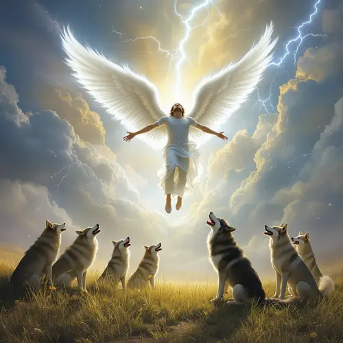 Falling Angel Surrounded by Watchful Dogs