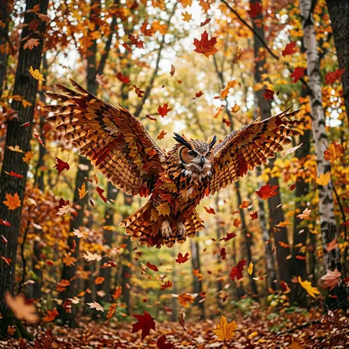 Owl Crafted from Falling Leaves