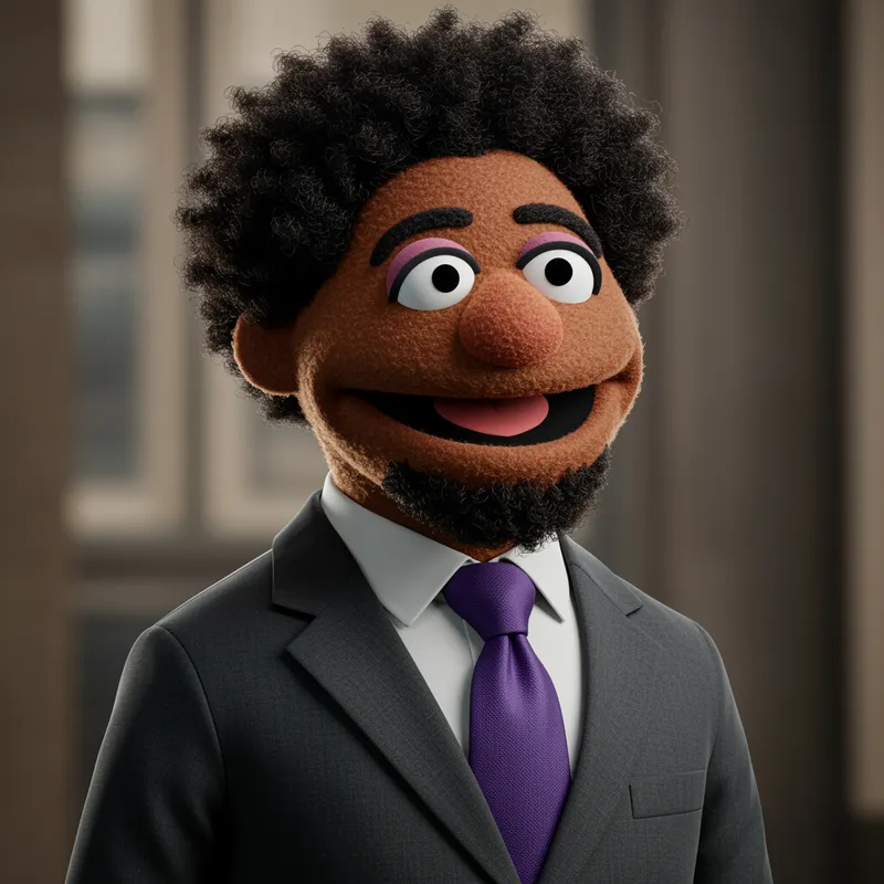 Charismatic Muppet-Inspired Man in a Suit