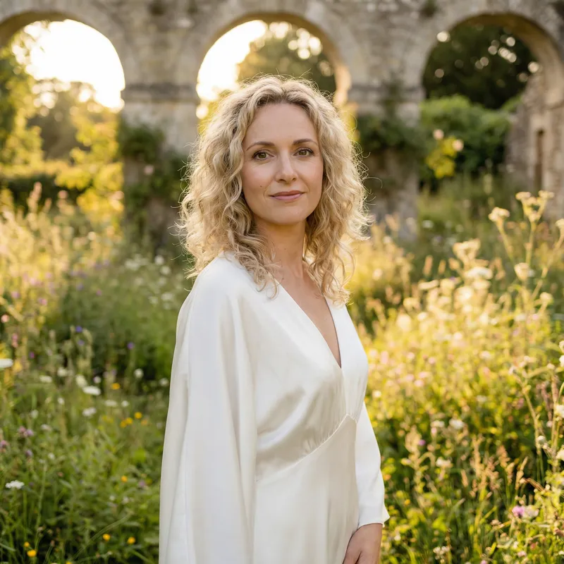 Elegant White Silk Beauty | Serene Caucasian Woman