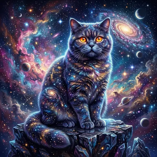 Cosmic British Cat with Orange Eyes