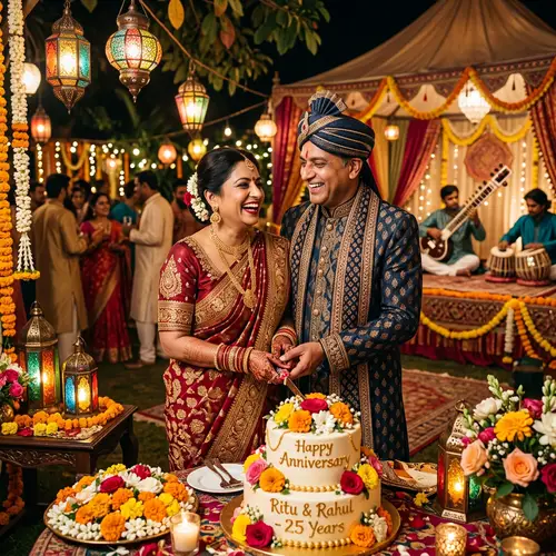 Indian Wedding Anniversary Celebration with Vibrant Colors and Traditional Decorations