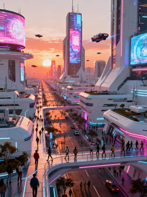 Futuristic Cityscape: A Drone's Eye View