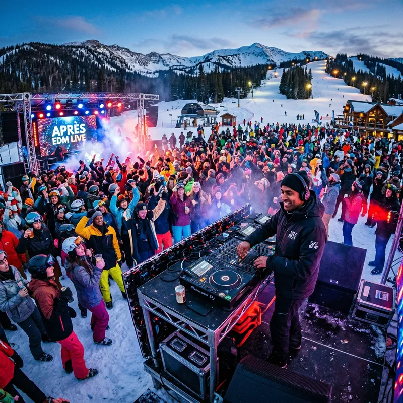 Lively Apres-Ski Party: Energetic DJ & Enthusiastic Crowd | Winter Sports