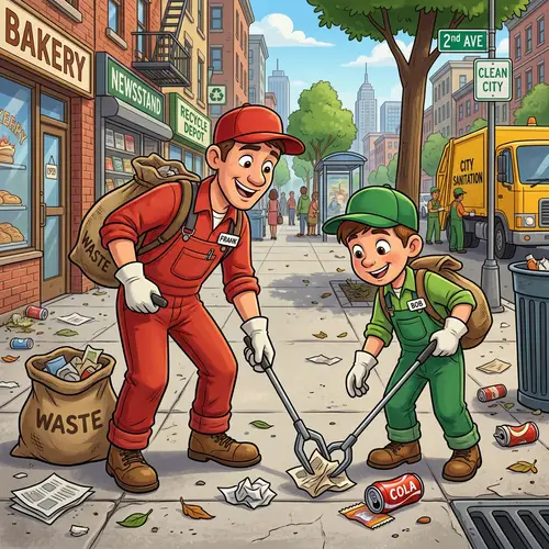 Animated Cartoon Brothers Sanitation Workers - Keeping City Clean