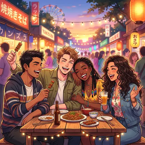 Anime Style Group of Friends Sharing a Memorable Moment