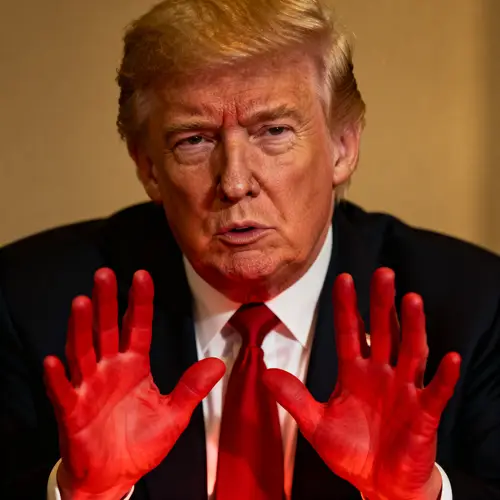 Donald Trump with Red Hands - Controversial Image