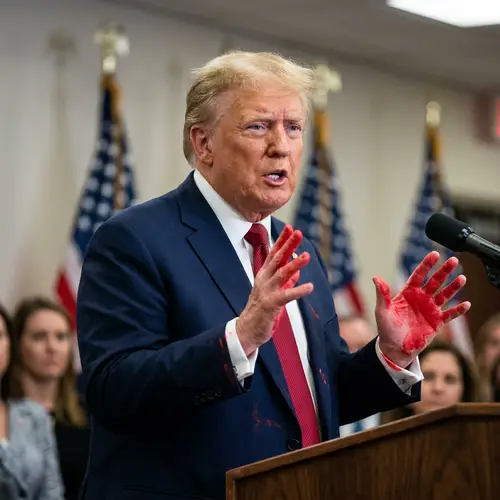 Donald Trump with Red Hands - Controversial Image