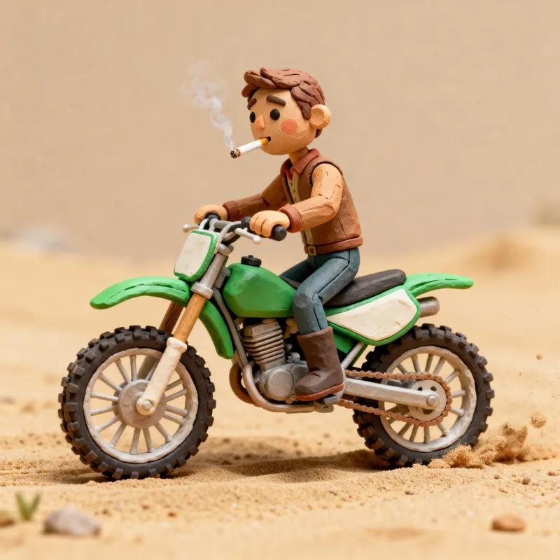 Claymation Dirt Bike Rider on Green Bike